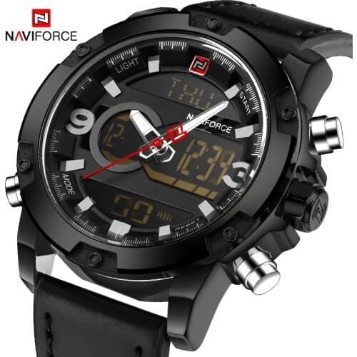 NAVIFORCE Luxury Brand Mens Watches Dual Time Digital Chronograph Sport Wristwatch Waterproof Military Quartz Watch Reloj Hombre