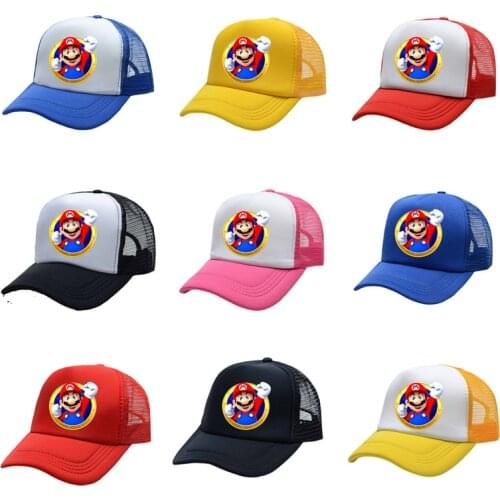 Super Mario Childrens Hat Cute Summer Outdoor Essential Cap Four Seasons Net Hat Big Boy Big Girl Mesh Cartoon Anime Sun Hat