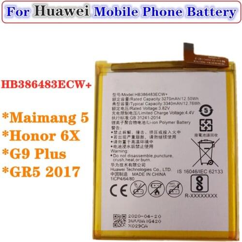 For Original Huawei Phone Battery HB386483ECW+ 3340mAh Huawei Maimang 5 Honor 6X G9 Plus GR5 2017 MLA-AL00 MLA-AL10 Batteries