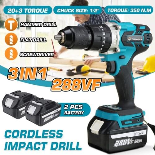 288V 3 In 1 Brushless Electric Drill Screwdriver 20+3 Torque Variable Speed Cordless Hammer Impact Drill for Makita 18V Battery