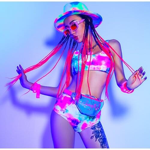 Jazz Costume Women Multi-Color Bikini Sexy Nightclub Rave Gogo Dancer Outfits Performance Stage Wear Pole Dance Clothing BL6390