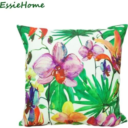 ESSIE HOME High-End Linen Digital Print Floral Pattern Orchid Coreopsis Tropical Floral Cushion Cover Pillow Case Throw Cover Tr