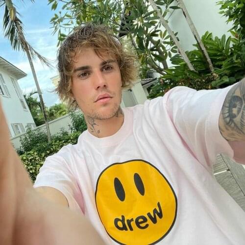 DREW T Shirt Summer 100% Cotton Men O-neck T-shirt Male Womens tshirt Short Sleeve High Quality Tops HOUSE JUSTIN Brand Smiley