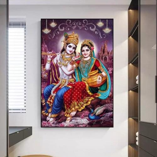 India Religion Lord Radha Krishna Canvas Painting Portrait Posters and Prints on The Wall Art Picture for Living Room Home Decor