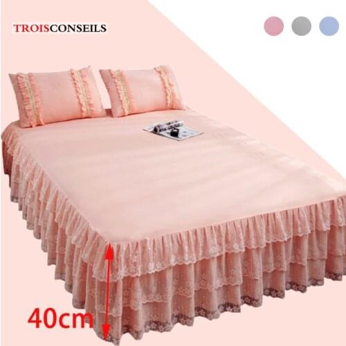 Korean Lace Bed Skirt Pillowcase Ins Princess Style Ruffle Three Layers Bedspreads Sheet Soft Fitted Sheet Cover