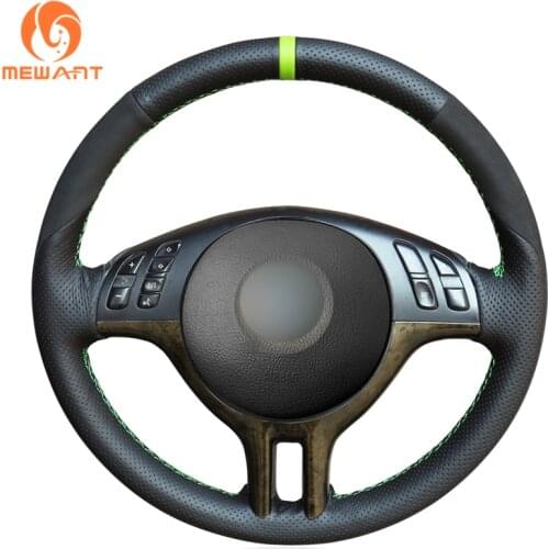 MEWANT Black Genuine Leather Suede Steering Wheel Cover For BMW E46 318i 325i 330ci E39 X5 E53 Z3 E36/7 E36/8