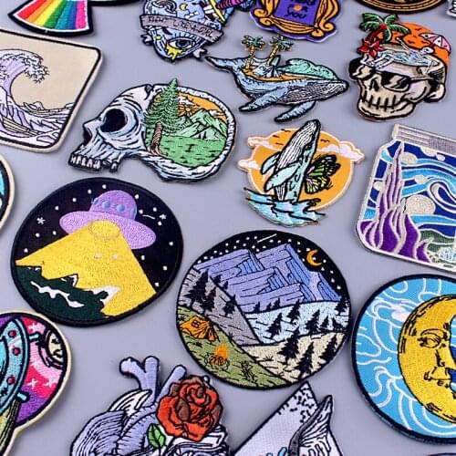 Diy Wilderness Whale Patch Iron On Patches On Clothes Embroidered Patches For Clothing Stripe Badge Patch Applique Sewing Jeans