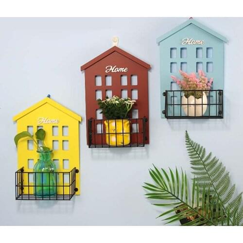 Wall Hanging Storage Decorative Shelf Crafts Kids Room Decor House Shape Flower Trellis Potting Rack Holder Storage Organizer