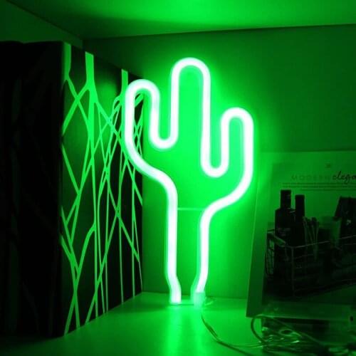 Cactus Shaped Neon Signs USB/Battery Powered Always on Acrylic Wall Decor Decorative Atmosphere LED Night Lights LBE