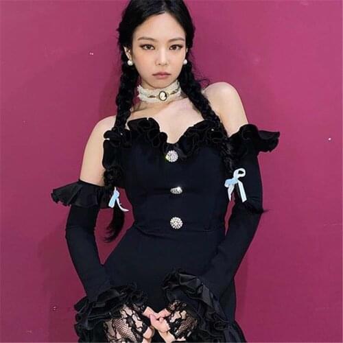 2020 Autumn New Bandage Jumpsuit Strapless Black Flower Shinny Bodysuit Vintage Vestios Elegant Female Night Jumpsuit