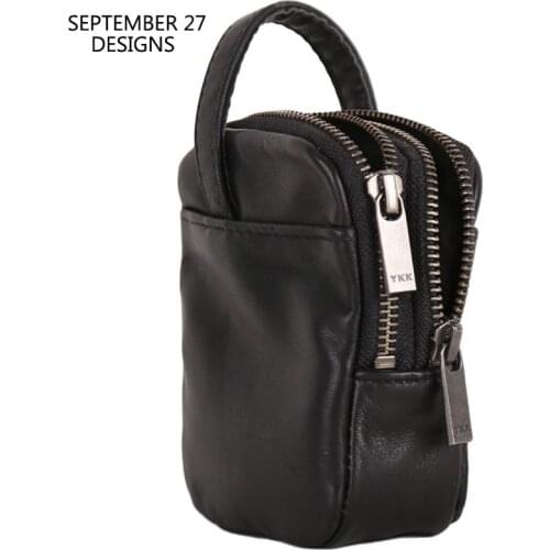 New Fashion Double Zipper Coin Purses Women Genuine Leather Luxury Handmade Men Casual Credit Card Wallets Mini Organizer Bag