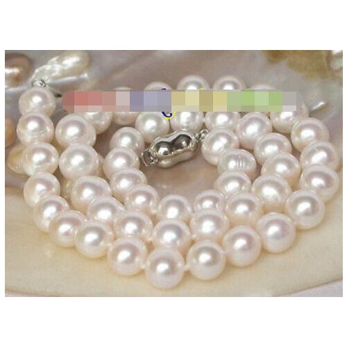 Luster 17" 9-10mm round white freshwater pearls necklace 18KGP j8066
