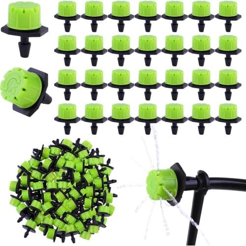 100Pcs Green 1/4Inch Garden Adjustable Nozzles Drip Irrigation Watering Sprinkler Anti-Clogging Emitter Dripper Green Garden Sup