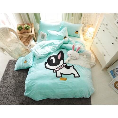 Cartoon dog Fleece fabric Luxury Bedding Set blue Bed Set Twin Queen winter warm Bed Linens Duvet Cover Bed Sheet