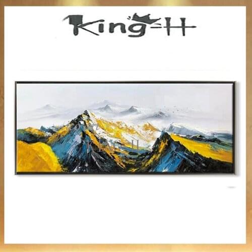 Hand-painted Large Size Golden Blue Mountain Landscape Abstract Canvas Poster Oil Painting For Living Room modern home