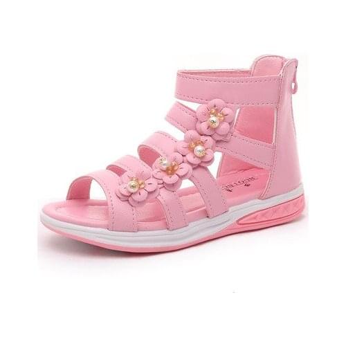 Girls Sandals Childrens Shoes kids sandals princess shoes flowers Roman sandals back zipper fish mouth pink white size 27-37