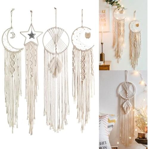 Nordic Moon Star Macrame Dream Catcher Wall Hanging Craft Dreamcatcher Ornaments Boho Room Decor Kids Room Nursery Gifts