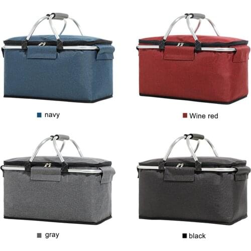 Folding Picnic Basket Heat Preservation Bags Portable Ice Basket Outdoor Picnic Bag Insulation Basket Shopping Basket