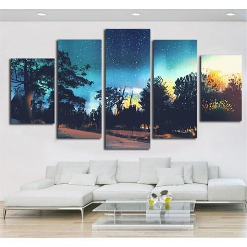 Modern Home Decoration HD Painting On Posters Canvas Unframed 5 Panel Starry Sky Landscape Living Room Wall Art Printed Pictures