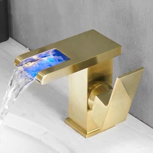 LED Waterfall Bathroom Sink Faucet One-Handle Single Hole Modern Hot And Cold Water Mixer Sink Tap RGB Color Change