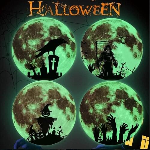 Luminous Happy Halloween Window Stickers 30cm Crow Moon Witch Accessories Halloween Decor For Home Party Supplies Wall Sticker