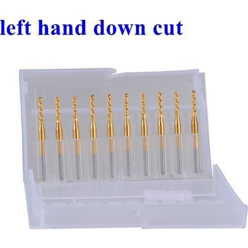 10pc 3.175X2.0X10.5mm Titanium Left Spiral PCB milling cutter down cut Corn end mill Engraving Bit CNC PCB drill bit Set