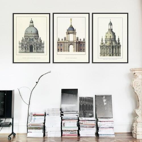 Triptych Classic European Palace Famous Scenery Art Prints Poster Architecture Wall Art Picture Canvas Painting Home Decoration