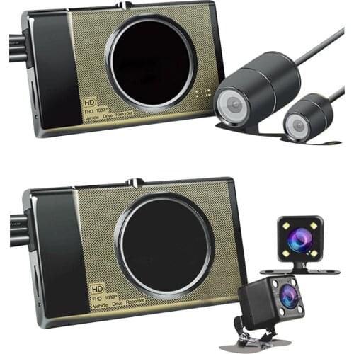 Motorcycle 3" Dash Cam HD 125 Degree Wide Angle Dual Lens Car DVR Vehicle Camera Front+Rear Video Recorder