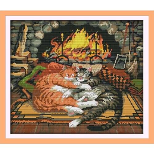 Sleeping Cat Patterns Counted Cross Stitch 11CT Printed 14CT Cross Stitch Sets Animals Cross Stitch Kits Embroidery Needlework