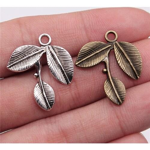 WYSIWYG 10pcs 26x23mm 2 Colors Antique Bronze Plated Branch Leaf Pendant Leaf Branch Charm Leaf Branch Pendant
