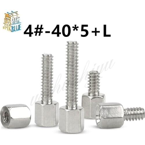 10pcs Brass Copper Nickle-plated #4-40*5+L Hex Standoff Male-Female Spacer Jackscrew for PCB Board Motherboard VGA DVI COM Port