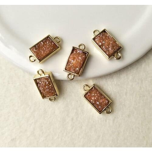 10pcs rectangle champagne Druzy Agat e Geode Druzy Pendants Gold color Titanium Druzy charms Connector with Double Bails CT72