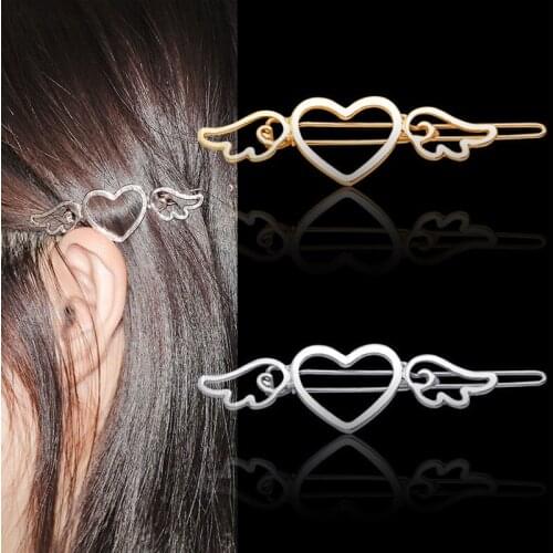 2021 Fashion Woman Hair Accessories Hair Clip Pin Metal Geometric Alloy Love Angel Wings Circle Hairgrip Barrette Girls Headwear