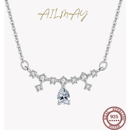 Ailmay Dazzling Clear CZ Water Drop Shape Pendant Necklace Genuine 925 Sterling Silver Luxury Brand Wedding Jewelry 2021 Mode