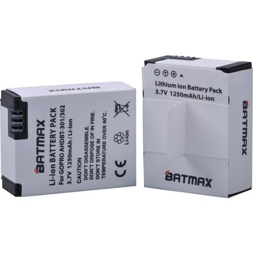 High Capacity Rechargeable Batteries (2-Pack) 1250mAh for GoPro HD HERO3/3+ and GoPro AHDBT-201/AHDBT-301/AHDBT-302