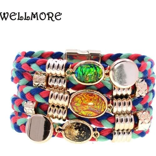 WELLMORE women bracelets bohemia handmade braid cotton charm bracelets for women fashion jewelry wholesale drop shipping