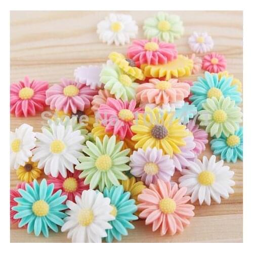 100pcs 13mm DIY Accessory Mixed colors Shiny Chrysanthemum Flower Resin Flatback Embellishment Beads Craft Scrapbooking Mobile