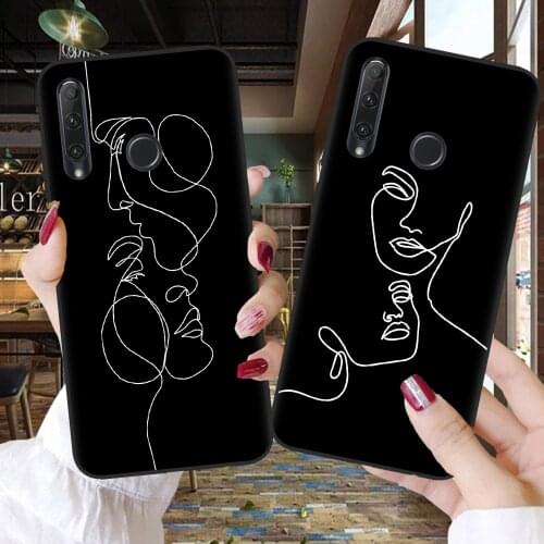 Aesthetic Face Line Art Phone Cases For Fundas Huawei Honor 10 20 30 Lite 10i 30i 8C 8X 9X Pro 10X Lite Back Cover Couples Case