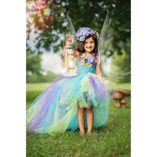 POSH DREAM Peacock Fairy Kids Girls Tutu Dress Water Fairy Teal Turquoise Fairy Costume Birthday Festival Party Kids Clothes D