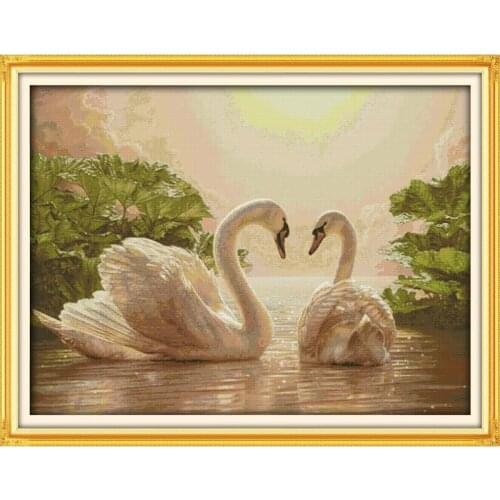 Two Swans (2) Counted Cross Stitch Kits Embroidery Needlework Sets Printed Fabric 11CT 14CT DIY Handmade Crafts Home Decorations