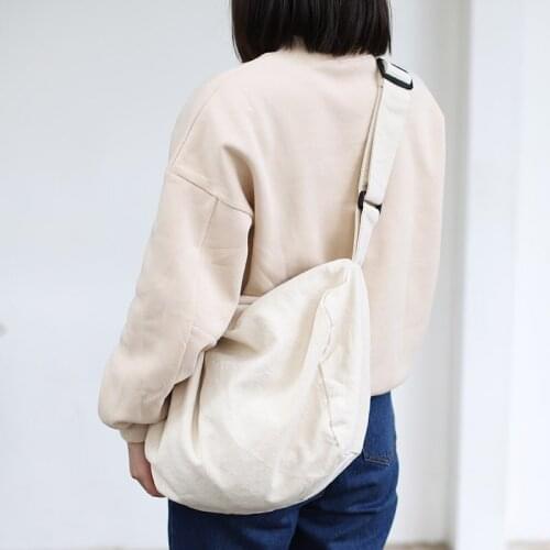 Woman Canvas Shoulder Bag Messenger Student Large Capacity Solid Reusable Shopping Bags Casual Tote Female Handbag