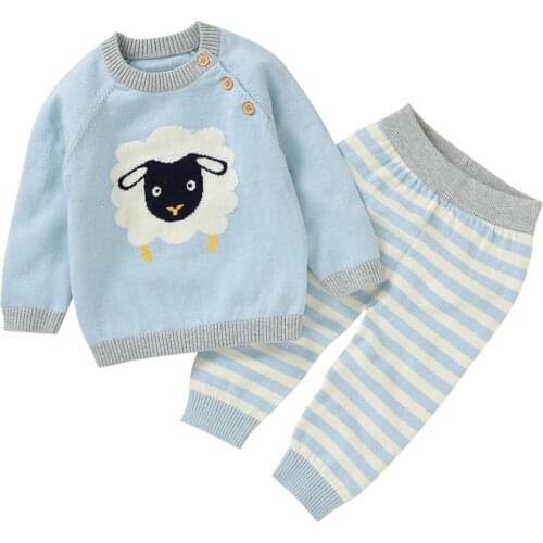 Newborn Baby Girls Boys Clothes Sets Spring Autumn Knitted Tee Shirt + Trousers Toddler Infant 2PCS Outfits Winter Children Wear