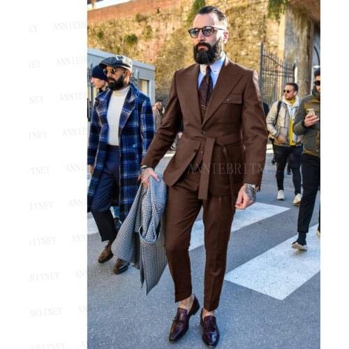 New Formal Brown Suits for Men Clothes 3 pieces Slim fit Male Clothes Custom Made Business Dinner Tuxedos Jacket Vest Pants Set