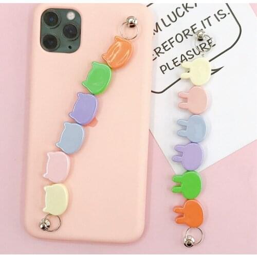 Colorful Resin Rabbit Cat Beads Chain Keychain Mobile Phone Strap Phone Case Decoration Handmade Craft Jewelry Accessories