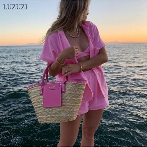 LUZUZI Velvet Beach Short Sets Tracksuit Loungewear Casual Cardigan Top and Shorts Summer Two Piece Set Women Outfits Home Wear