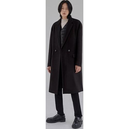 Mens autumn and winter coat thickened wool coat mens long double breasted Korean mens winter coat large size coat