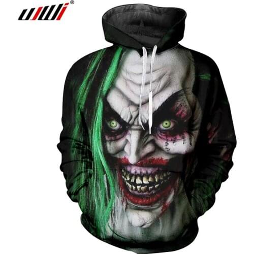 UJWI 3D Printed Character Green Clown Streetwear Big Size Costume Homme Winter Pullover Hoodies Sweatshirts Man Loose