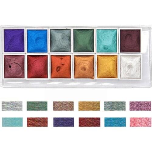 12 Colors Glitter Water Color Set Metallic Gold Pigment Art Watercolor Paint Hand Artist Painting Nail Drawn Sketching C6R1