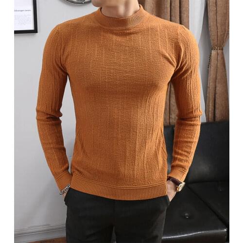 2021 High-Quality New Korean Fashion Mens Sweater Street Wear Casual Slim Long-Sleeved Knitted Pullover Thick O-Neck in Winter