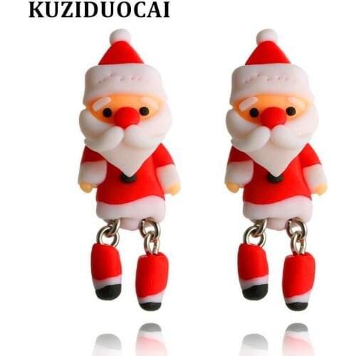 Kuziduocai New ! Fashion Fine Jewelry Soft Pottery 3D Stereoscopic Santa Claus Stud Earrings For Women Child Girls Gifts E-1005
